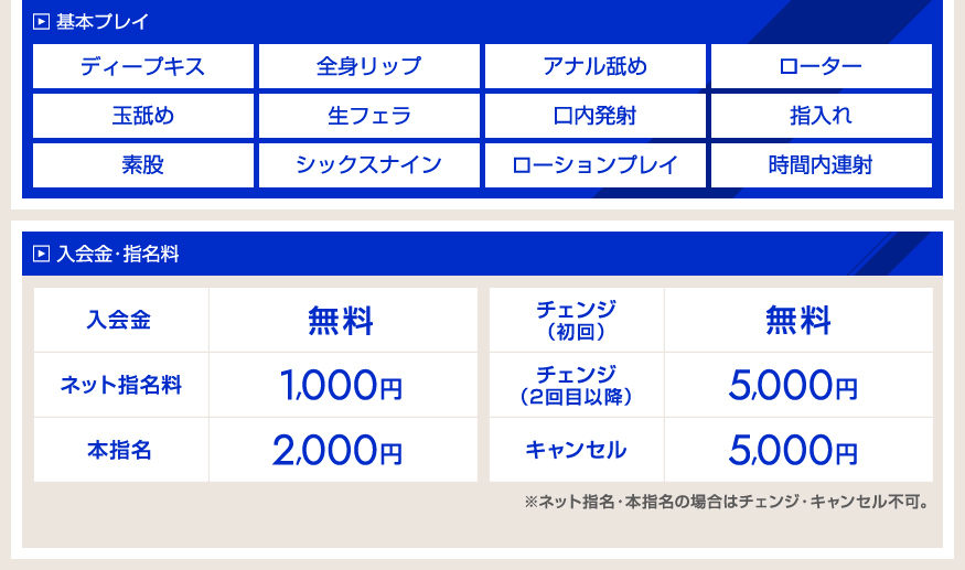 基本プレイ／入会金・指名料